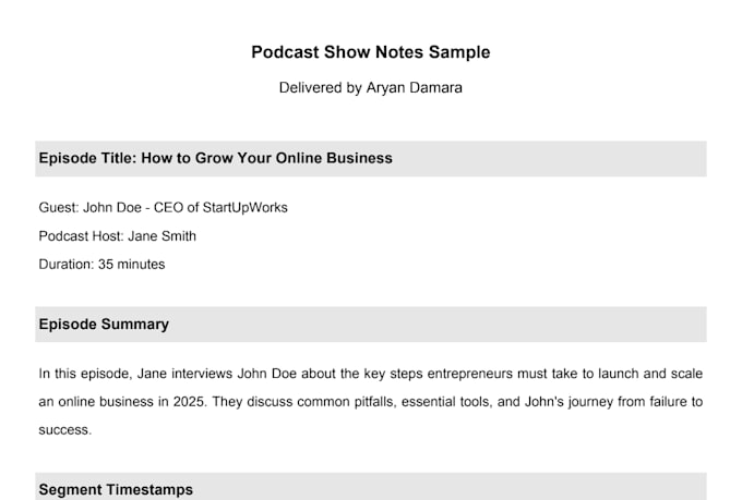 create engaging podcast show notes and summaries